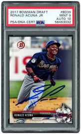Ronald Acuna Jr. Autographed 2017 Bowman Draft Rookie Card #BD39 Atlanta Braves PSA 9 Auto Grade Gem Mint 10 PSA/DNA Stock #253242