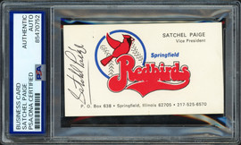 Satchel Paige Autographed 2x3.5 Business Card Springfield Redbirds PSA/DNA #85470752 Satchel Paige Autographed 2x3.5 Business Card Springfield Redbirds PSA/DNA #85470752