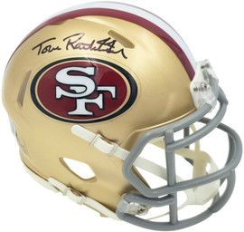 SALE!! Tom Rathman Autographed San Francisco 49ers Gold Speed Mini Helmet Beckett BAS Witness Stock #253315