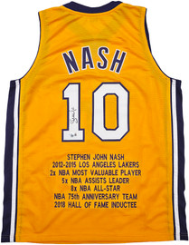 Los Angeles Lakers Steve Nash Autographed Gold Stat Jersey Beckett BAS Witness Stock #252475