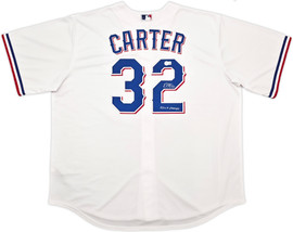 Texas Rangers Evan Carter Autographed White Nike Jersey Size XXL "23 WS Champs" Beckett BAS Witness Stock #252438 Texas Rangers Evan Carter Autographed White Nike Jersey Size XXL "23 WS Champs" Beckett BAS Witness Stock #252438