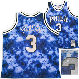 Philadelphia 76ers Allen Iverson Autographed Blue Authentic Mitchell & Ness 1996-97 HWC Swingman Galaxy Jersey Size 2XL "The Answer" Beckett BAS QR Stock #253251 Philadelphia 76ers Allen Iverson Autographed Blue Authentic Mitchell & Ness 1996-97 HWC Swingman Galaxy Jersey Size 2XL "The Answer" Beckett BAS QR Stock #253251