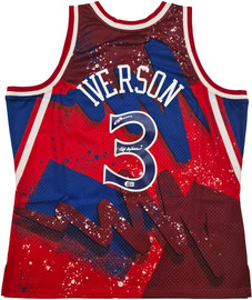 Philadelphia 76ers Allen Iverson Autographed Red & Blue Authentic Mitchell & Ness 1996-97 HWC Swingman Jersey Size 2XL "The Answer" Beckett BAS QR Stock #253250 Philadelphia 76ers Allen Iverson Autographed Red & Blue Authentic Mitchell & Ness 1996-97 HWC Swingman Jersey Size 2XL "The Answer" Beckett BAS QR Stock #253250