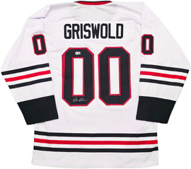 Christmas Vacation Chevy Chase Autographed White Jersey Clark Griswold Beckett BAS QR Stock #252795 Christmas Vacation Chevy Chase Autographed White Jersey Clark Griswold Beckett BAS QR Stock #252795