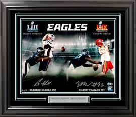 Brandon Graham & Milton Williams Autographed Framed 16x20 Photo Philadelphia Eagles Super Bowl Strip Sack Fumble Collage Beckett BAS Witness Stock #252817 Brandon Graham & Milton Williams Autographed Framed 16x20 Photo Philadelphia Eagles Super Bowl Strip Sack Fumble Collage Beckett BAS Witness Stock #252817