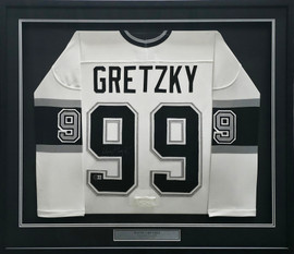 Los Angeles Kings Wayne Gretzky Autographed Framed White Jersey Beckett BAS #AE16695 Los Angeles Kings Wayne Gretzky Autographed Framed White Jersey Beckett BAS #AE16695