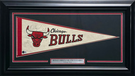 Michael Jordan & Orlando Woolridge Autographed Framed 9x24 Chicago Bulls Pennant Vintage Rookie Signature Beckett BAS #AE16672 Michael Jordan & Orlando Woolridge Autographed Framed 9x24 Chicago Bulls Pennant Vintage Rookie Signature Beckett BAS #AE16672