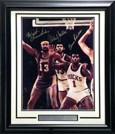 Wilt Chamberlain, Kareem Abdul Jabbar & Oscar Roberton Autographed Framed 16x20 Photo Auto Grade Gem Mint 10 Beckett BAS #AE16662 Wilt Chamberlain, Kareem Abdul Jabbar & Oscar Roberton Autographed Framed 16x20 Photo Auto Grade Gem Mint 10 Beckett BAS #AE16662