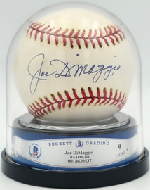 Joe DiMaggio Autographed Official AL Baseball New York Yankees Auto Grade Mint 9 Beckett BAS #18630537 Joe DiMaggio Autographed Official AL Baseball New York Yankees Auto Grade Mint 9 Beckett BAS #18630537