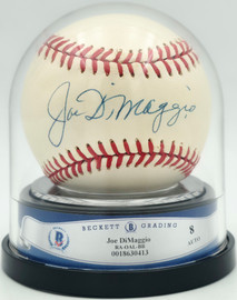 Joe DiMaggio Autographed Official AL Baseball New York Yankees Auto Grade Near Mint/Mint 8 Beckett BAS #18630413 Joe DiMaggio Autographed Official AL Baseball New York Yankees Auto Grade Near Mint/Mint 8 Beckett BAS #18630413