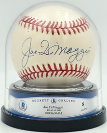 Joe DiMaggio Autographed Official AL Baseball New York Yankees Auto Grade Near Mint/Mint 8 Beckett BAS #18630461 Joe DiMaggio Autographed Official AL Baseball New York Yankees Auto Grade Near Mint/Mint 8 Beckett BAS #18630461