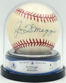 Joe DiMaggio Autographed Official AL Baseball New York Yankees Auto Grade Near Mint/Mint 8 Beckett BAS #18630829 Joe DiMaggio Autographed Official AL Baseball New York Yankees Auto Grade Near Mint/Mint 8 Beckett BAS #18630829