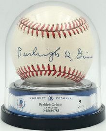 Burleigh Grimes Autographed Official AL Baseball Brooklyn Dodgers Auto Grade Mint 9 Beckett BAS #18630783 Burleigh Grimes Autographed Official AL Baseball Brooklyn Dodgers Auto Grade Mint 9 Beckett BAS #18630783