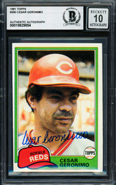 Cesar Geronimo Autographed 1981 Topps Card #390 Cincinnati Reds Auto Grade Gem Mint 10 Beckett BAS #18629854