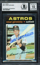 Cesar Geronimo Autographed 1971 Topps Rookie Card #447 Houston Astros Auto Grade Gem Mint 10 Beckett BAS #18629941