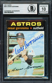 Cesar Geronimo Autographed 1971 Topps Rookie Card #447 Houston Astros Auto Grade Gem Mint 10 Beckett BAS #18629935