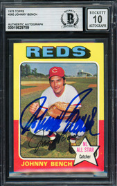 Johnny Bench Autographed 1975 Topps Card #260 Cincinnati Reds Auto Grade Gem Mint 10 Beckett BAS #18629789