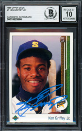 Ken Griffey Jr. Autographed 1989 Upper Deck Rookie Card #1 Seattle Mariners Auto Grade Gem Mint 10 Beckett BAS #18629966
