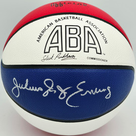 Julius "Dr. J" Erving Autographed Red, White & Blue ABA Basketball New Jersey Nets Beckett BAS Witness Stock #253710