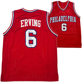 Philadelphia 76ers Julius "Dr. J" Erving Autographed Red Jersey Beckett BAS Witness Stock #253704 Philadelphia 76ers Julius "Dr. J" Erving Autographed Red Jersey Beckett BAS Witness Stock #253704