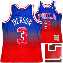 Philadelphia 76ers Allen Iverson Autographed Red Authentic Mitchell & Ness 1996-97 HWC Swingman Fadeaway Jersey Size M Beckett BAS Witness Stock #253631