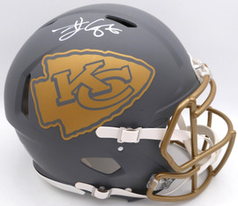 Travis Kelce Autographed Kansas City Chiefs Slate Gray Full Size Authentic Speed Helmet Beckett BAS Witness #2W332670