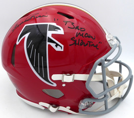 Andre Rison Autographed Atlanta Falcons Red Throwback Full Size Authentic Helmet "Bad Moon Showtime" (Smudged) Beckett BAS Witness #3W056106