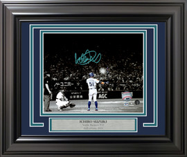 Ichiro Suzuki Autographed Framed 8x10 Photo Seattle Mariners Final At Bat IS Holo Stock #254276 Ichiro Suzuki Autographed Framed 8x10 Photo Seattle Mariners Final At Bat IS Holo Stock #254276