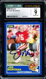Joe Montana Autographed 1989 Score Card #1 San Francisco 49ers CGC x JSA 9 Auto Grade Gem Mint 10 CGC x JSA Stock #254409