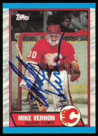 Mike Vernon Autographed 1989-90 Topps Card #163 Calgary Flames SKU #254694