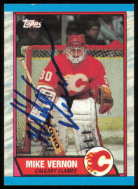 Mike Vernon Autographed 1989-90 Topps Card #163 Calgary Flames SKU #254695
