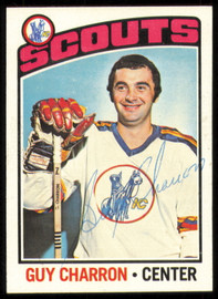 Guy Charron Autographed 1976-77 Topps Card #186 Kansas City Scouts SKU #255333