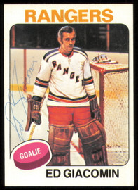 Ed Giacomin Autographed 1975-76 Topps Card #55 New York Rangers SKU #255364