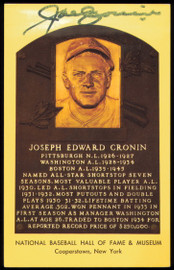 Joe Cronin Autographed Hall of Fame HOF Plaque Postcard Boston Red Sox SKU #255420