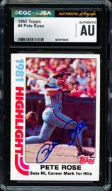 Pete Rose Autographed 1982 Topps Card #4 Philadelphia Phillies CGC x JSA #6078172205