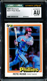 Pete Rose Autographed 1981 Donruss Card #251 Philadelphia Phillies Auto Grade Gem Mint 10 CGC x JSA #6078164242