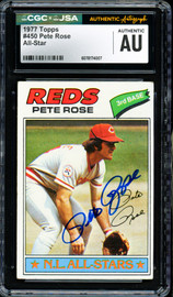 Pete Rose Autographed 1977 Topps Card #450 Cincinnati Reds CGC x JSA #6078174007