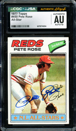 Pete Rose Autographed 1977 Topps Card #450 Cincinnati Reds Auto Grade Gem Mint 10 CGC x JSA #6078174004