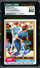 Pete Rose Autographed 1981 Topps Card #205 Philadelphia Phillies CGC x JSA #6078165003