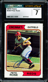 Pete Rose Autographed 1974 Topps Card #300 Cincinnati Reds Card Grade 7 CGC x JSA #6078174033