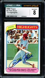 Pete Rose Autographed 1980 Topps Card #4 Philadelphia Phillies Card Grade 8 CGC x JSA #6078164231