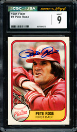 Pete Rose Autographed 1981 Fleer Card #1 Philadelphia Phillies Card Grade 9 CGC x JSA #6078164270