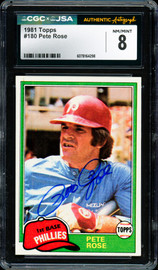 Pete Rose Autographed 1981 Topps Card #180 Philadelphia Phillies Card Grade 8 CGC x JSA #6078164298