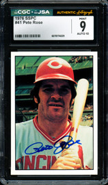 Pete Rose Autographed 1976 SSPC Card #41 Cincinnati Reds Card Grade 9 Auto Grade Gem Mint 10 CGC x JSA #6078174029