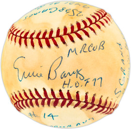 Ernie Banks Autographed Official NL Statball Baseball Chicago Cubs 15 Inscriptions #550/1000 Beckett BAS QR #BU86756