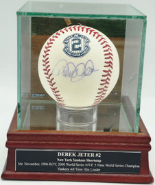 Derek Jeter Autographed Official MLB Retirement Logo Baseball New York Yankees With Glass Case Steiner Holo SKU #256384