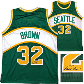 Seattle Supersonics Downtown Fred Brown Autographed Green Jersey MCS Holo Stock #256702