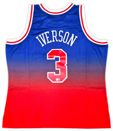 Philadelphia 76ers Allen Iverson Autographed Red Authentic Mitchell & Ness 1996-97 HWC Swingman Fadeaway Jersey Size 2XL Beckett BAS Witness Stock #253634