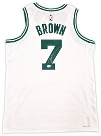 Boston Celtics Jaylen Brown Autographed White Nike Swingman Association Edition Jersey Size 48 Beckett BAS Witness Stock #256845