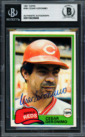 Cesar Geronimo Autographed 1981 Topps Card #390 Cincinnati Reds Beckett BAS #18628686